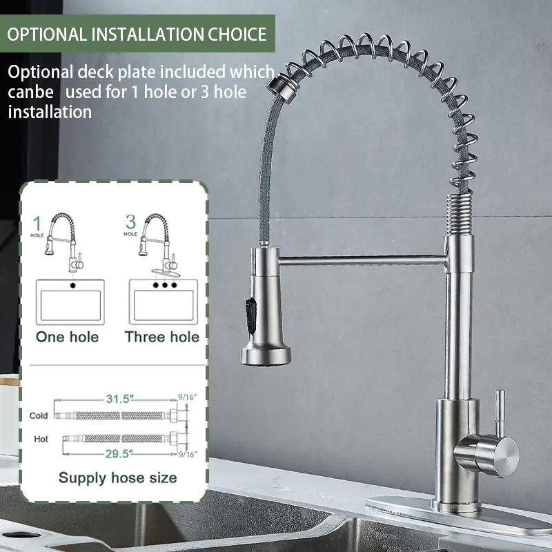 Kitchen Faucets with Pull down Sprayer Stainless Steel Single Hole Brushed Nickel