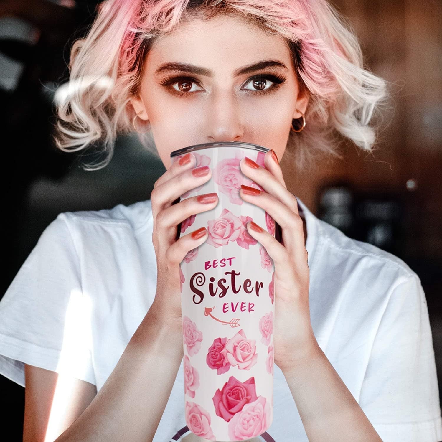 20 Oz Pink Floral Tumbler with Lid and Straw