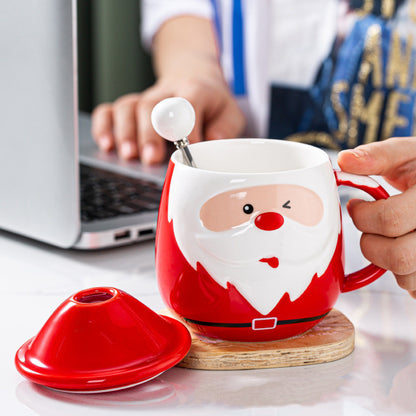 Santa Claus Ceramic Mug with Lid & Spoon