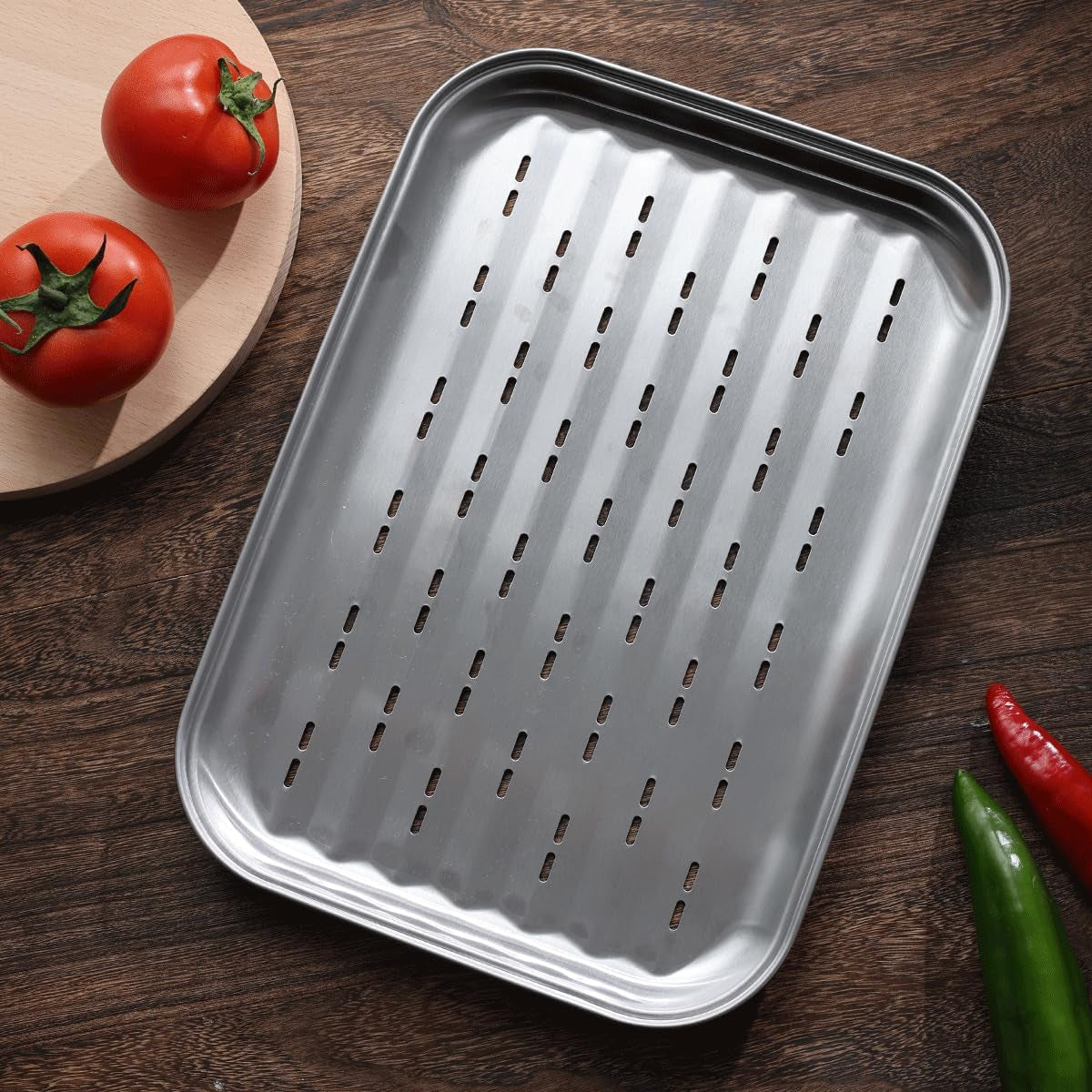 13.6”X9.65“ Stainless Steel Grill Toppers Grid (Set of 3), Grill Serving Pans, Roasting Grill Trays, All in Same Dimensions, Dishwasher Safe