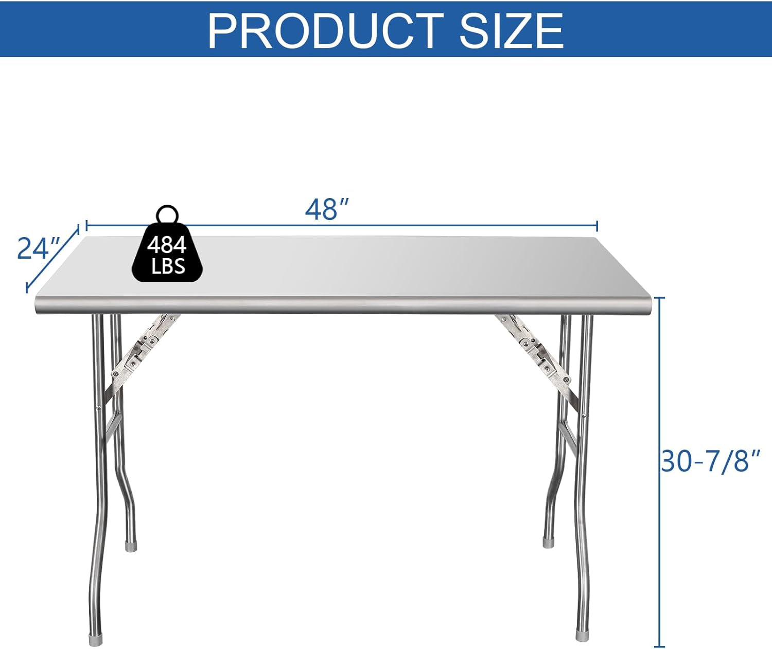 24X48 Inches Folding Stainless Steel Table for Restaurant Kitchen Home and Hotel, NSF Certified