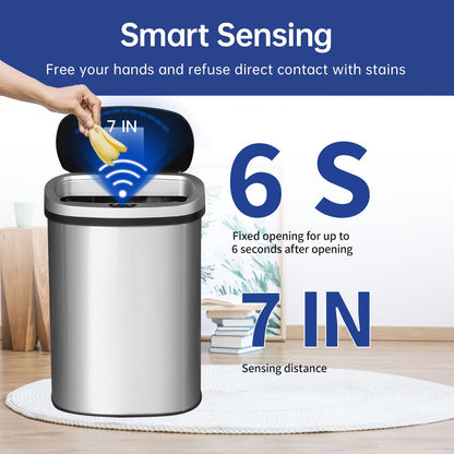Kitchen Trash Can with Lid, 13 Gallon Automatic Garbage Can for Bathroom Bedroom Home Office 50 Liter Touch Free High-Capacity Brushed Stainless Steel Waste Bin