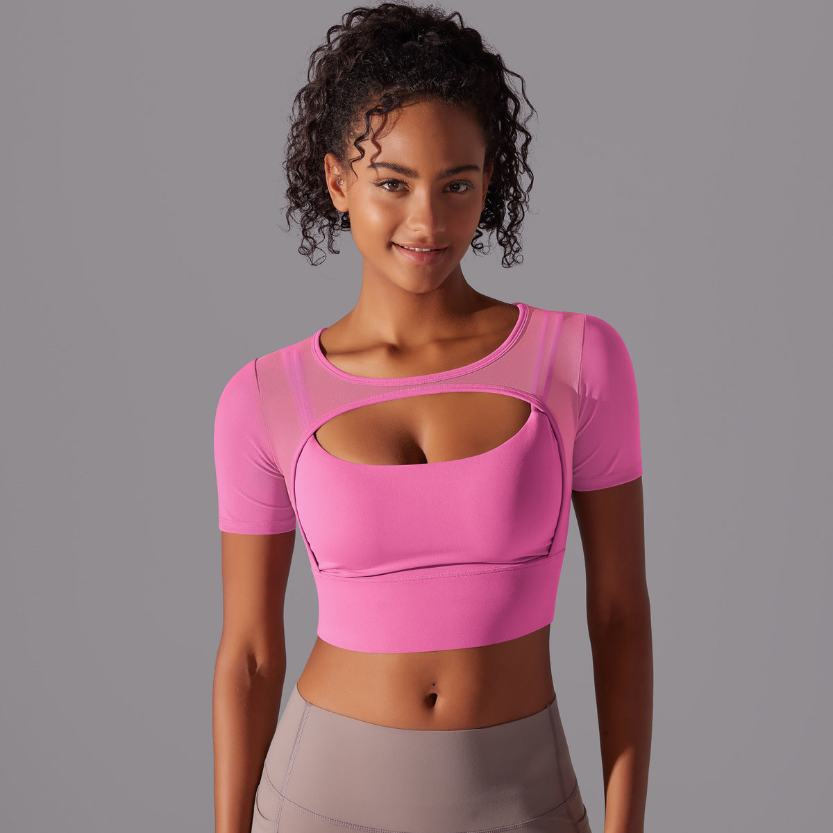 Short-Sleeve Cropped Top with Front Cutout