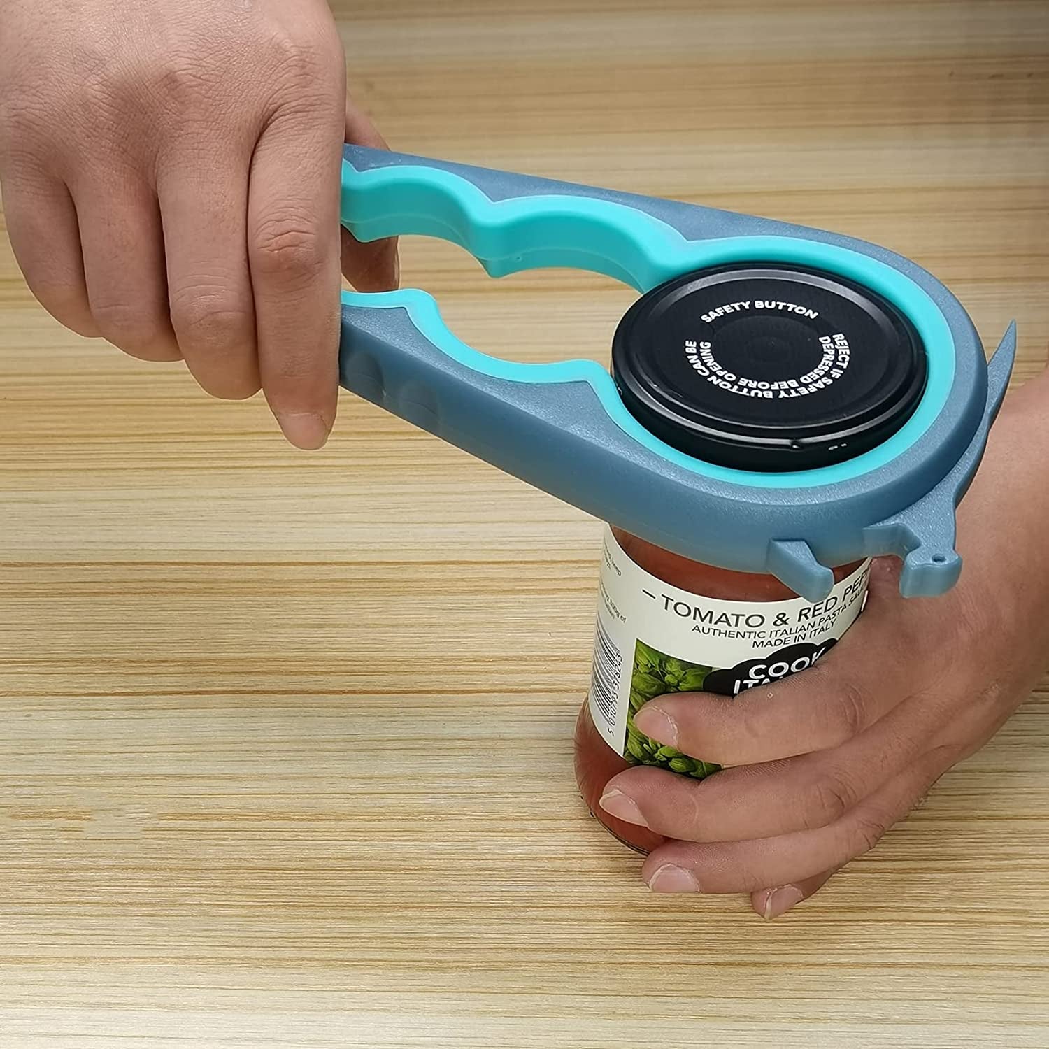 Bottle Opener and Can Opener for Weak Hands with Low Strength, Get Lids off Easily (Blue and Grey)