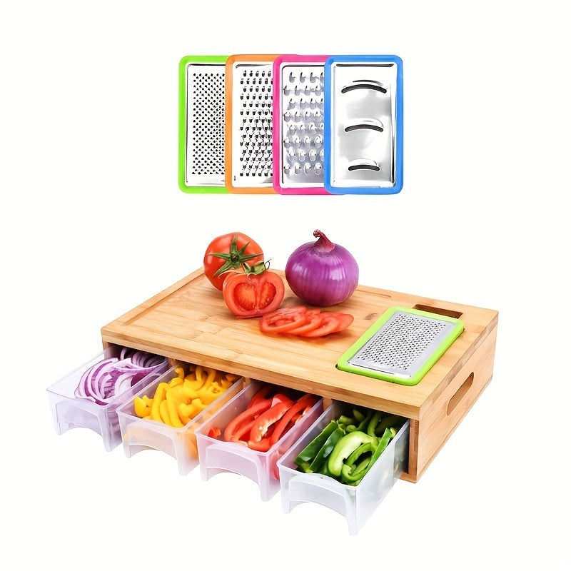 Bamboo Cutting Board with Drawer & Complete Vegetable Prep Set