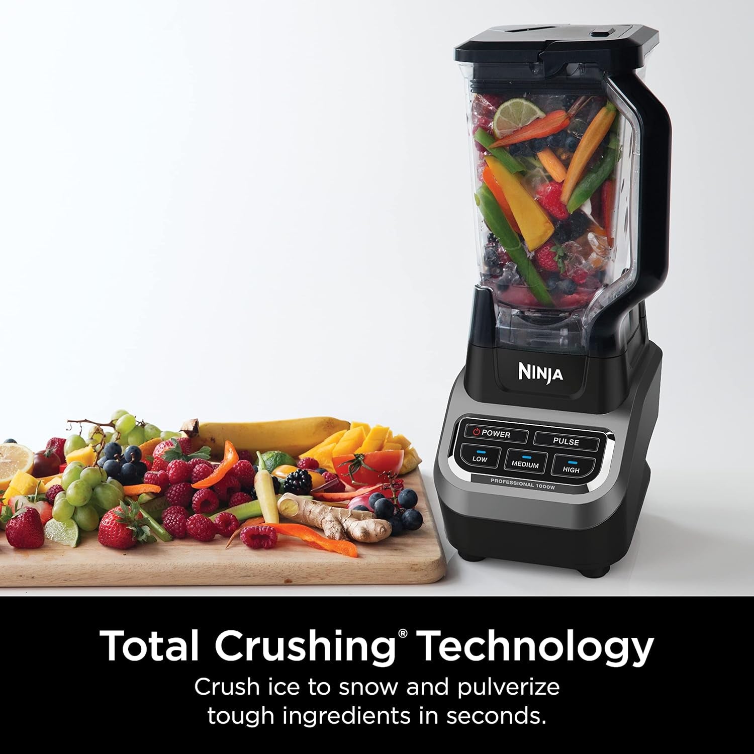 Professional Blender 1000W, Total Crushing Technology- Smoothies, Ice Crushing & Frozen Fruit, Full-Size Countertop Blender, 72-Oz. Pitcher, Black & Grey