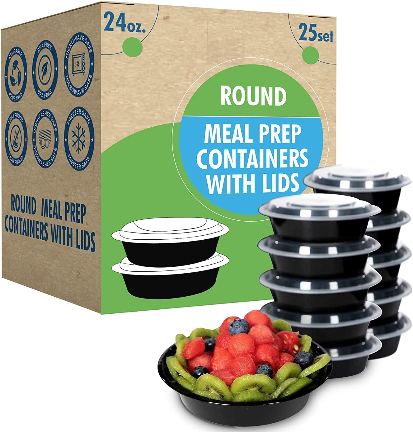 Safeware Meal Prep Containers 25-Pack – 24oz Round