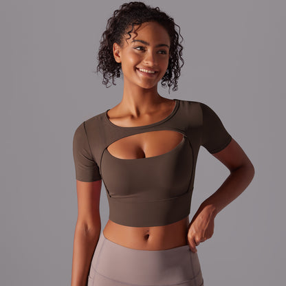 Short-Sleeve Cropped Top with Front Cutout