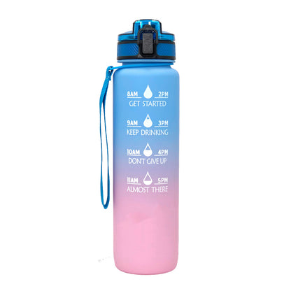 Motivational Water Bottle with Time Markers and Straw