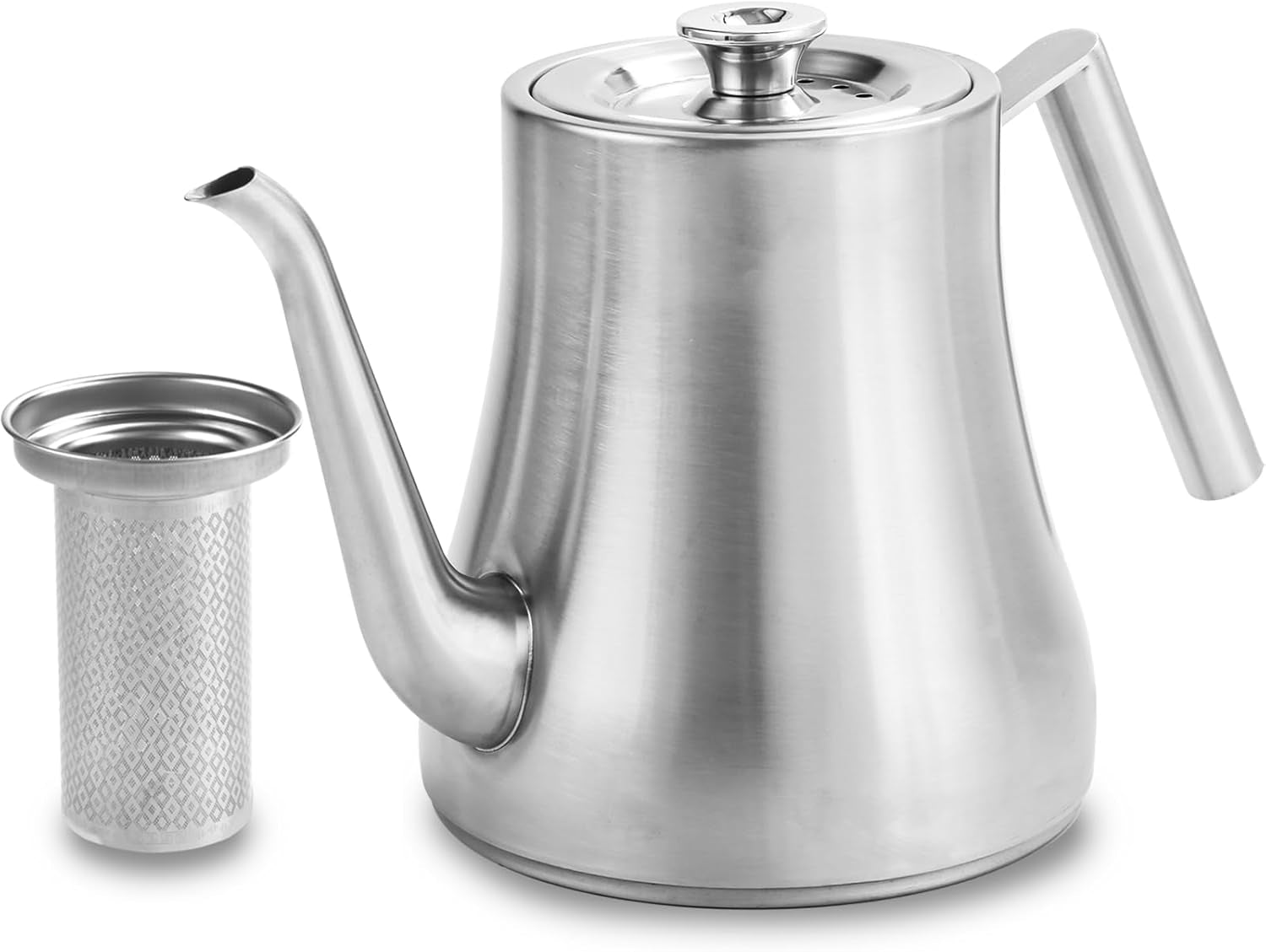 68 oz. Stainless Steel Teapot with Removable Infuser, Stovetop Safe Tea Maker Water Kettle for Loose Leaf & Tea Bags, Silver