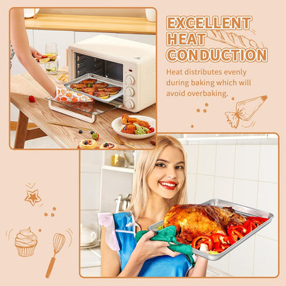 Stainless Steel Baking Sheet Set of 2,  Non Toxic & Heavy Duty, Rust Free & Mirror Finish, Dishwasher Safe, 12 X 10 X 1 Inch