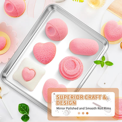 Stainless Steel Baking Sheet Set of 2,  Non Toxic & Heavy Duty, Rust Free & Mirror Finish, Dishwasher Safe, 12 X 10 X 1 Inch