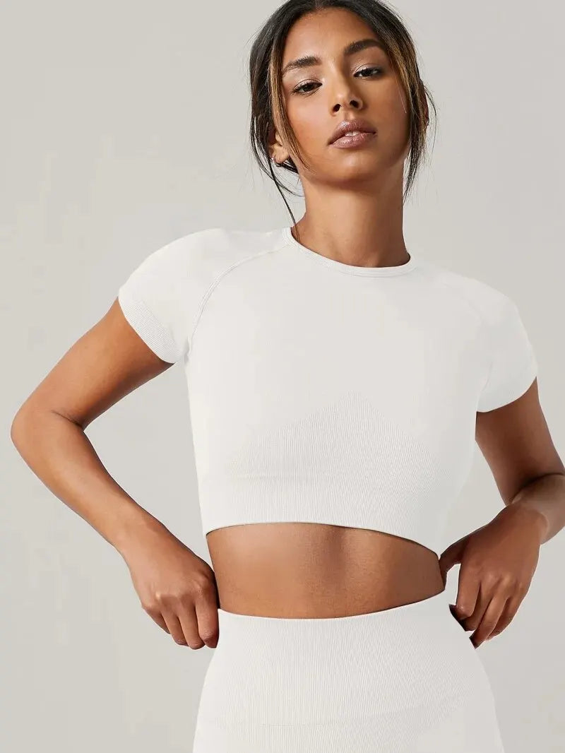 Women Seamless Fitness Short Sleeve
