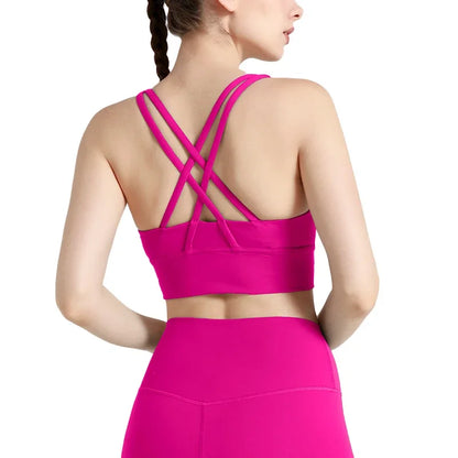 New Women Fitness Top Cross Back Breathable Shockproof 