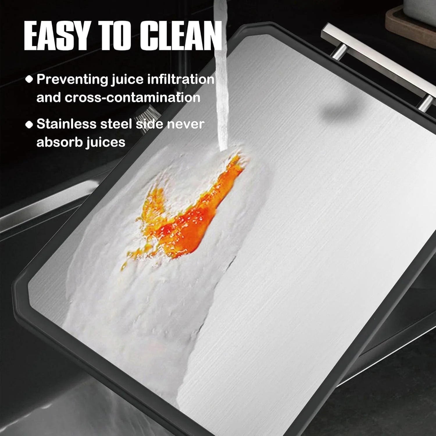 16x11 Inch Double-Sided Stainless Steel Cutting Board , Dishwasher Safe Chopping Board for Meat & Vegetables