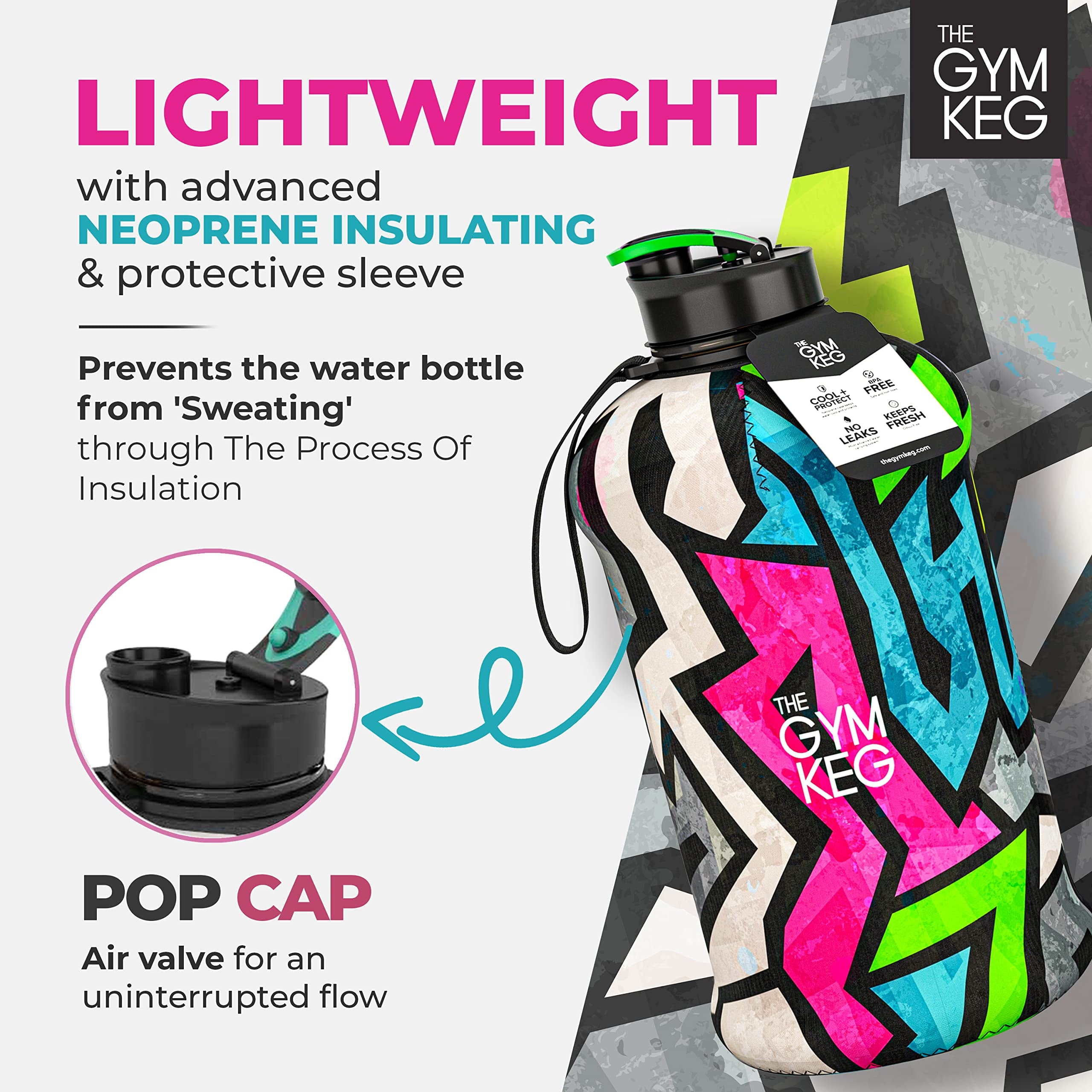  2.2 L Sports Water Bottle Insulated Half Gallon Carry Handle Big Water