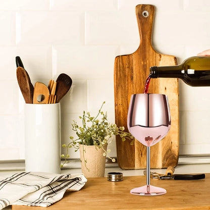 18 Oz Stainless Steel Wine Glasses, Unbreakable Wine Goblets, Rose Gold, 2 Pack
