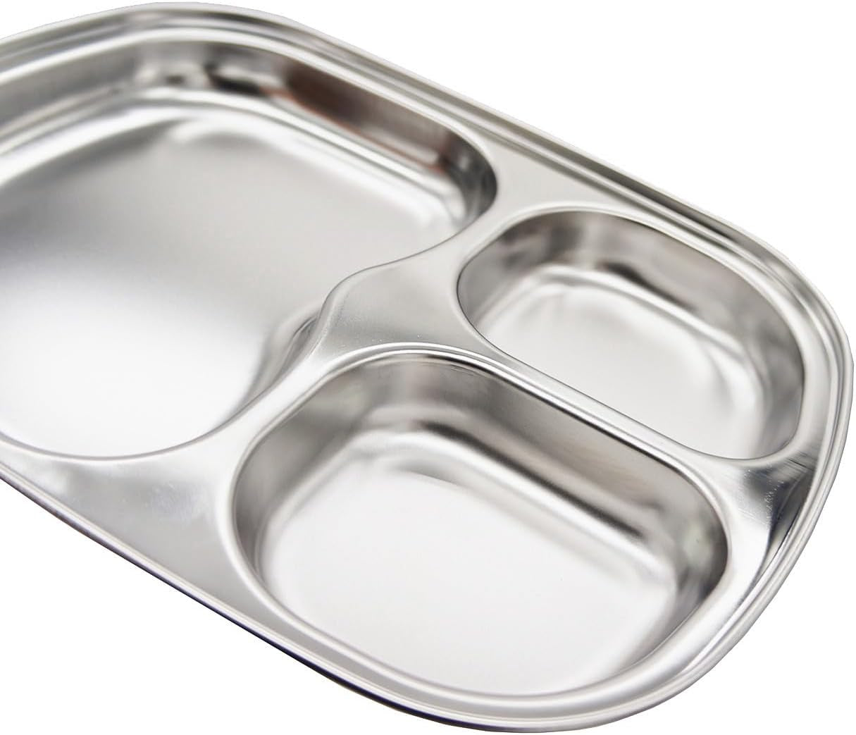 Korean 3 Compartment Stainless Steel Divided Plates, BPA Free, Set of 2