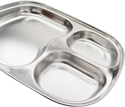 Korean 3 Compartment Stainless Steel Divided Plates, BPA Free, Set of 2