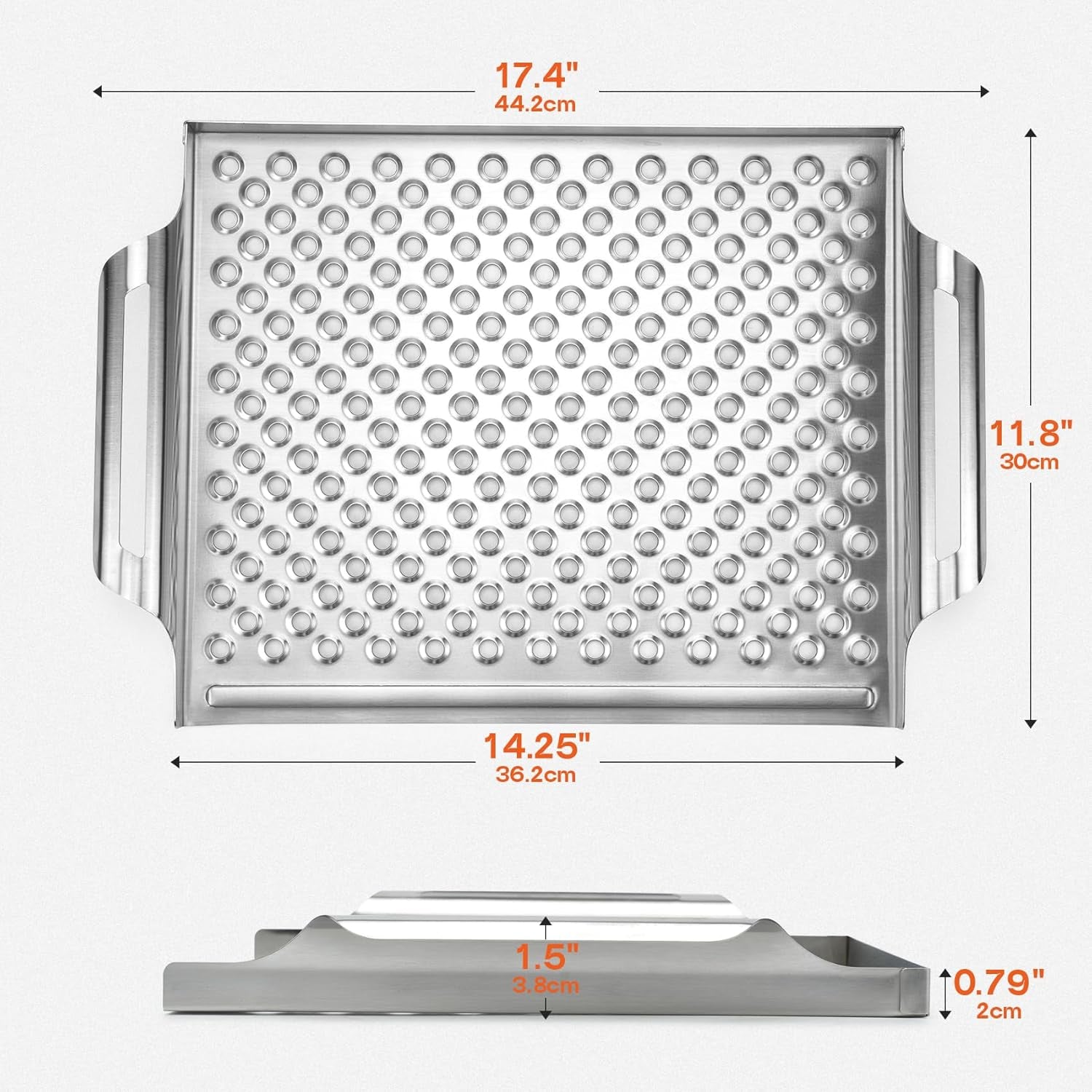 Stainless Steel  Nonstick Grill Topper Grid BBQ Tray with Perforated Bottom and Handles