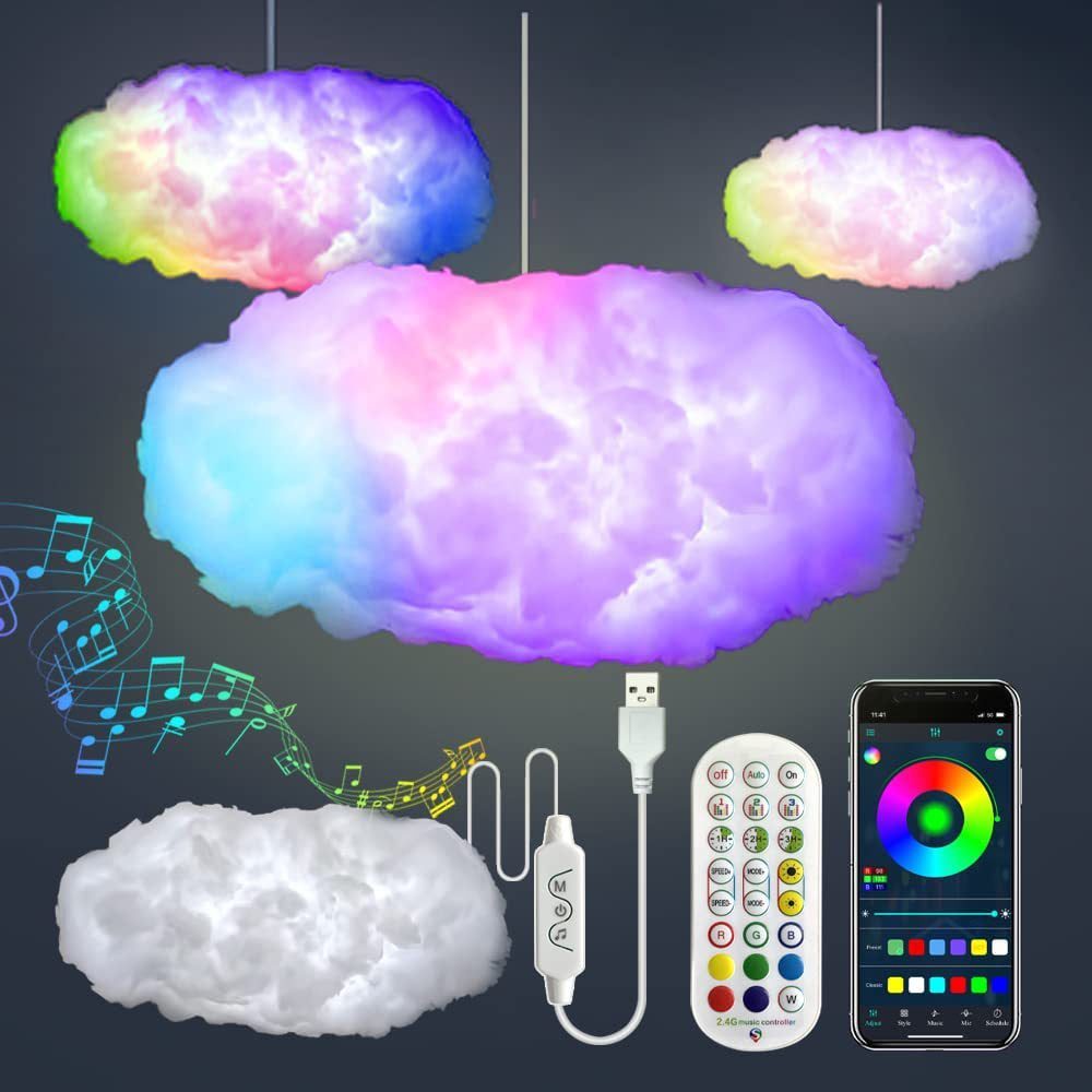 USB Cloud Light APP Control Music Synchronization 3D RGBIC Ambient Light Lightning Simulation Clouds 