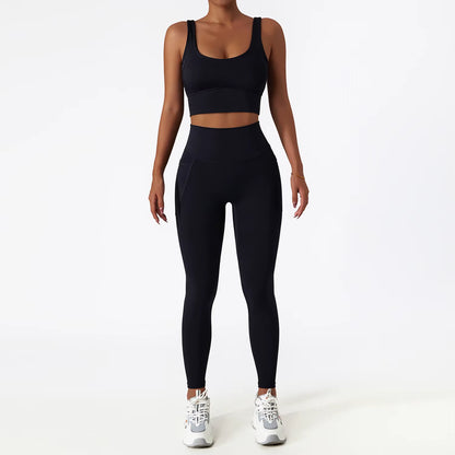White Yoga Sets Women Sport Femme Rib Activewear Set Girls Seamless Fitness Suit Workout Clothes Athletic Wear Seamless Gym Set