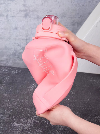 64Oz/2L Large Capacity Silicone Water Bottles Collapsible Water Bottle with Handle & Straw Travel Gym Camping Hiking Sports Cup