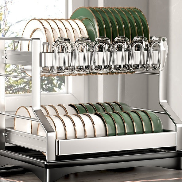 Multi-functional Stainless Steel Double-layer Dish Rack Cup Holder