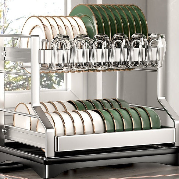 Multi-functional Stainless Steel Double-layer Dish Rack Cup Holder