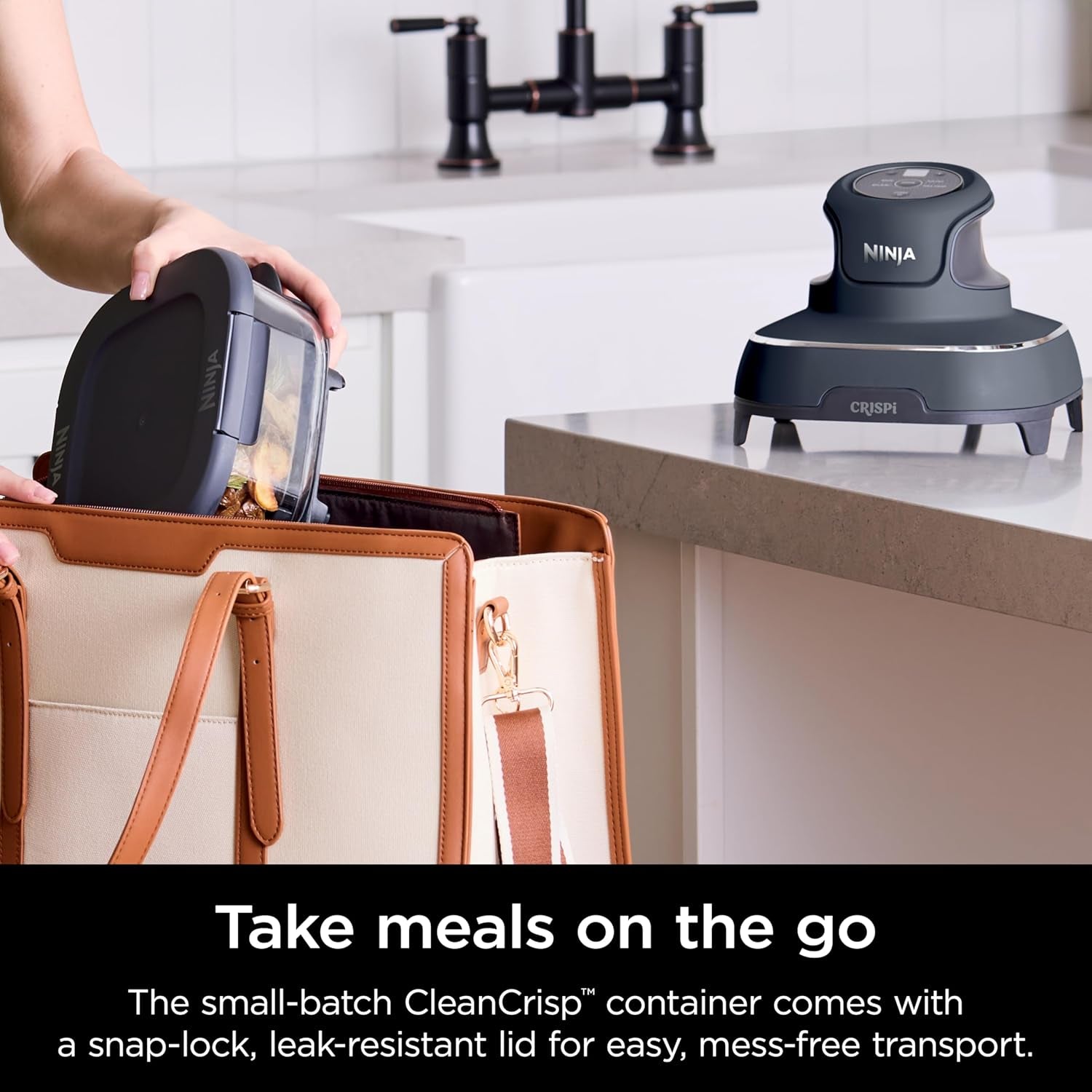 4-In-1 Portable Glass Air Fryer Cooking System, 1500W, 4QT & 6-Cup Tempware Glass Containers with Storage Lids, Microwave, Freezer & Dishwasher Safe, Cyberspace Gray