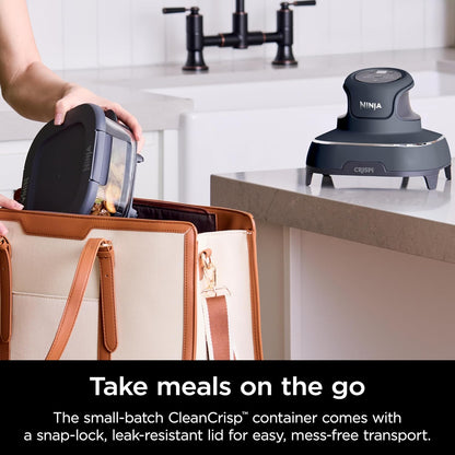 4-In-1 Portable Glass Air Fryer Cooking System, 1500W, 4QT & 6-Cup Tempware Glass Containers with Storage Lids, Microwave, Freezer & Dishwasher Safe, Cyberspace Gray