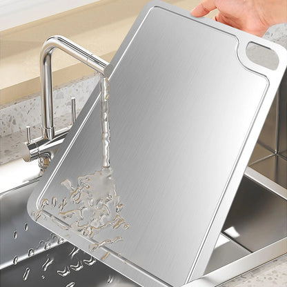 Stainless Steel Double-Sided Chopping Board with Grooves, Non-Stick and Easy Clean 