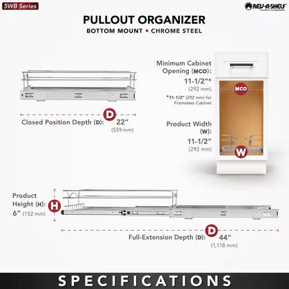 Silver Kitchen Cabinet Pull Out Shelf Organizer, 12 In. X 22 In.