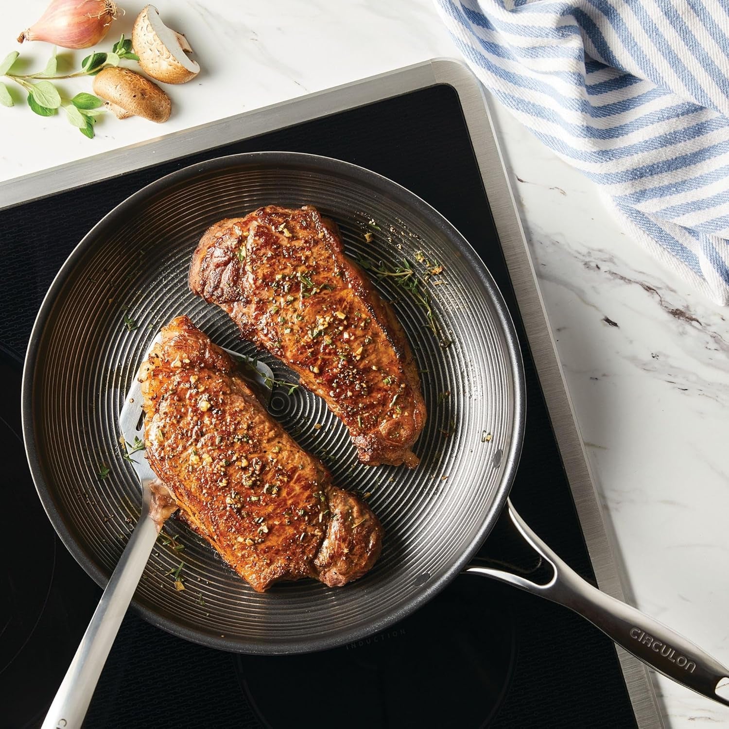 12.5 Inch Clad Stainless Steel Frying Pan/Skillet with Hybrid Steelshield and Nonstick Technology