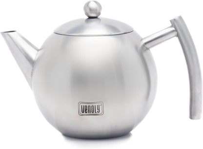 Stainless Steel Tea Pot with Removable Infuser for Loose Leaf and Tea Bags, Dishwasher Safe and Heat Resistant (Silver, 1.5 Liter)