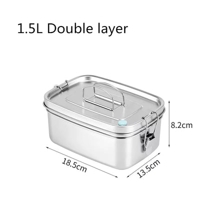 Stainless Steel Lunch Bento Box with Lid Large Capacity Double Layer Anti-Leak Food Storage Container Kitchen Tableware