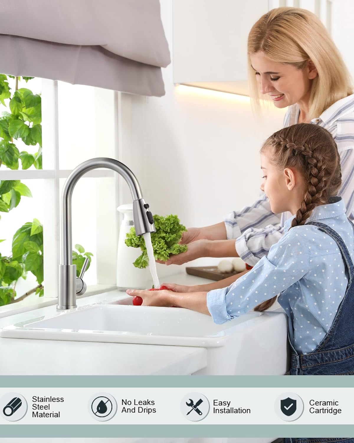 Brushed Nickel Kitchen Faucet with Pull-Down Sprayer