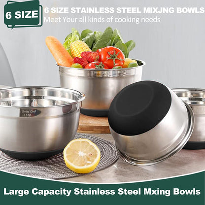 Umite Chef 6-Piece Stainless Steel Mixing Bowls with Airtight Lids