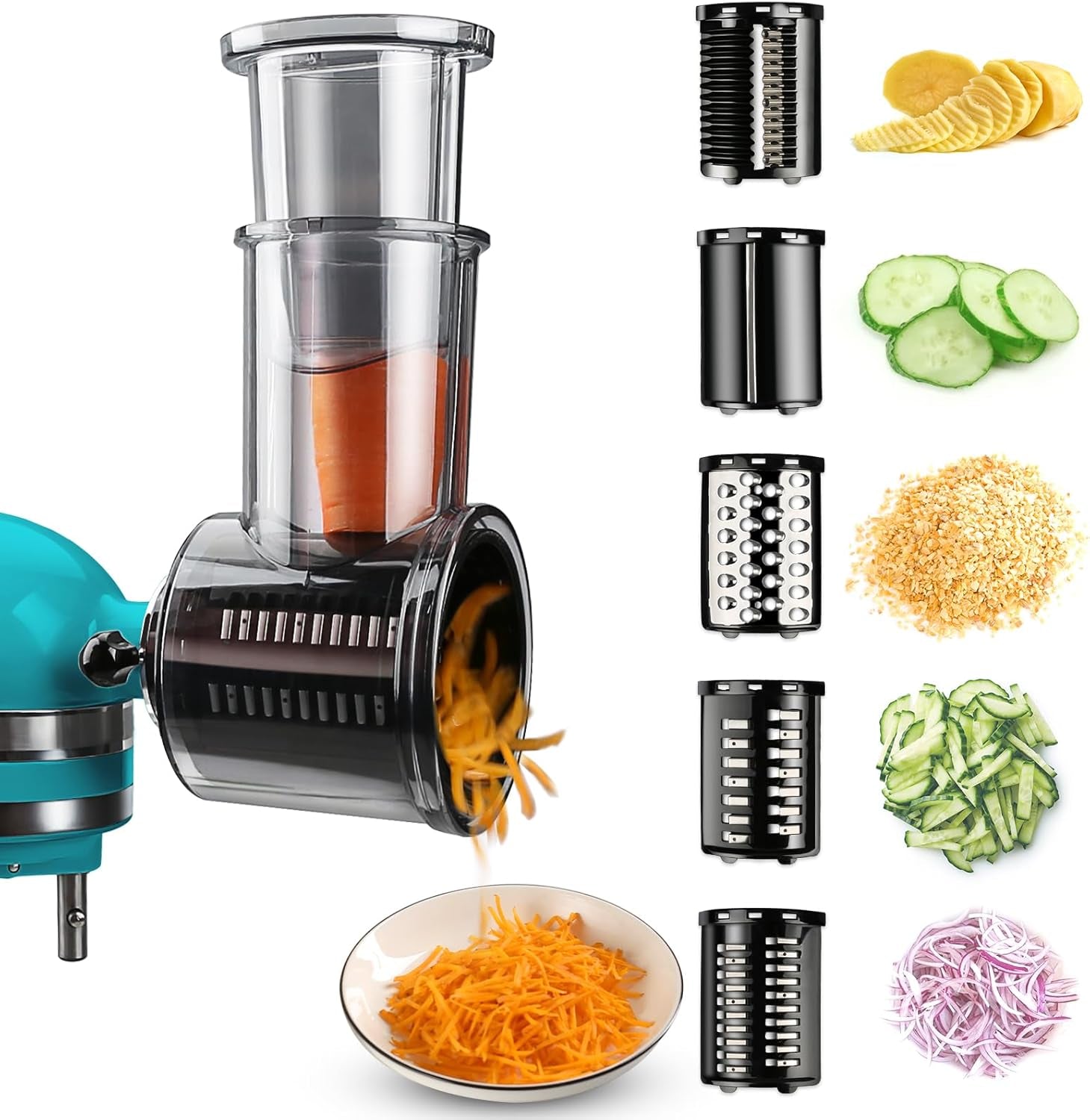 Stainless Steel Slicer Shredder Attachments for Kitchenaid Stand Mixers, Vegetable Shredder with Detachable 5 Blades