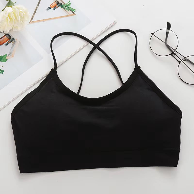 Women Top Cross Strap Sports Bra Thin Push up Sport Bra Yoga Gym Crop Top Brassiere Fitness Tube Top Breathable Beauty Back Bras
