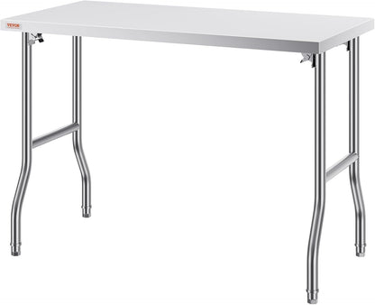 48 X 24 Inch Heavy-Duty Stainless Steel Folding Commercial Prep Table Commercial Worktable Workstation,  661 Lbs Load