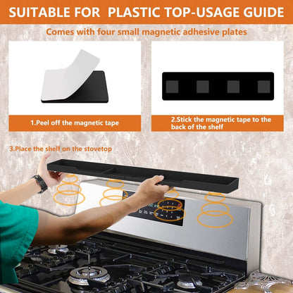 Stove Top Shelf 30 Inch - Silicone Material Magnetic Shelf for Stove - 3 Functional Partitions Kitchen Spice Rack Organizer
