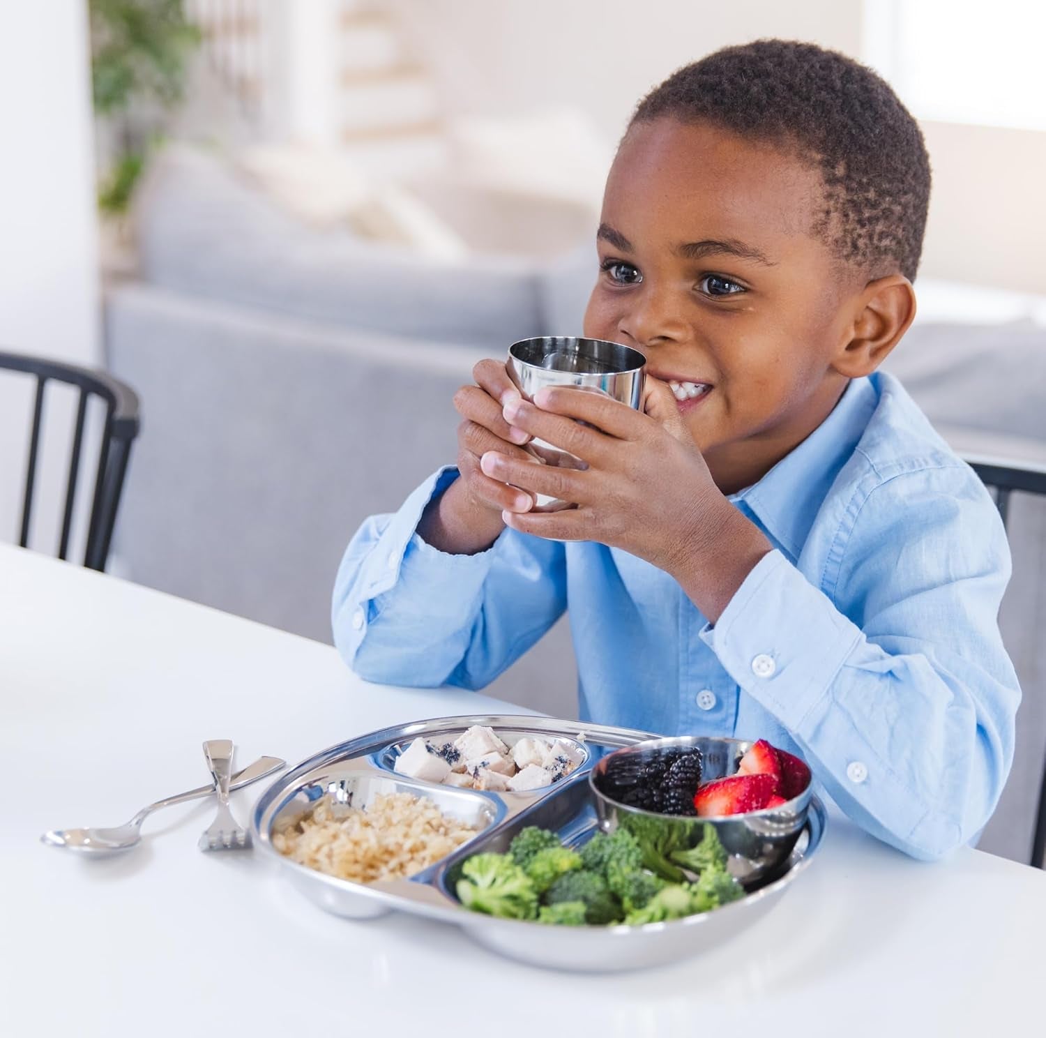 Stainless Steel Divided Plates for Kids, BPA Free & Dishwasher Safe (Set of 4)