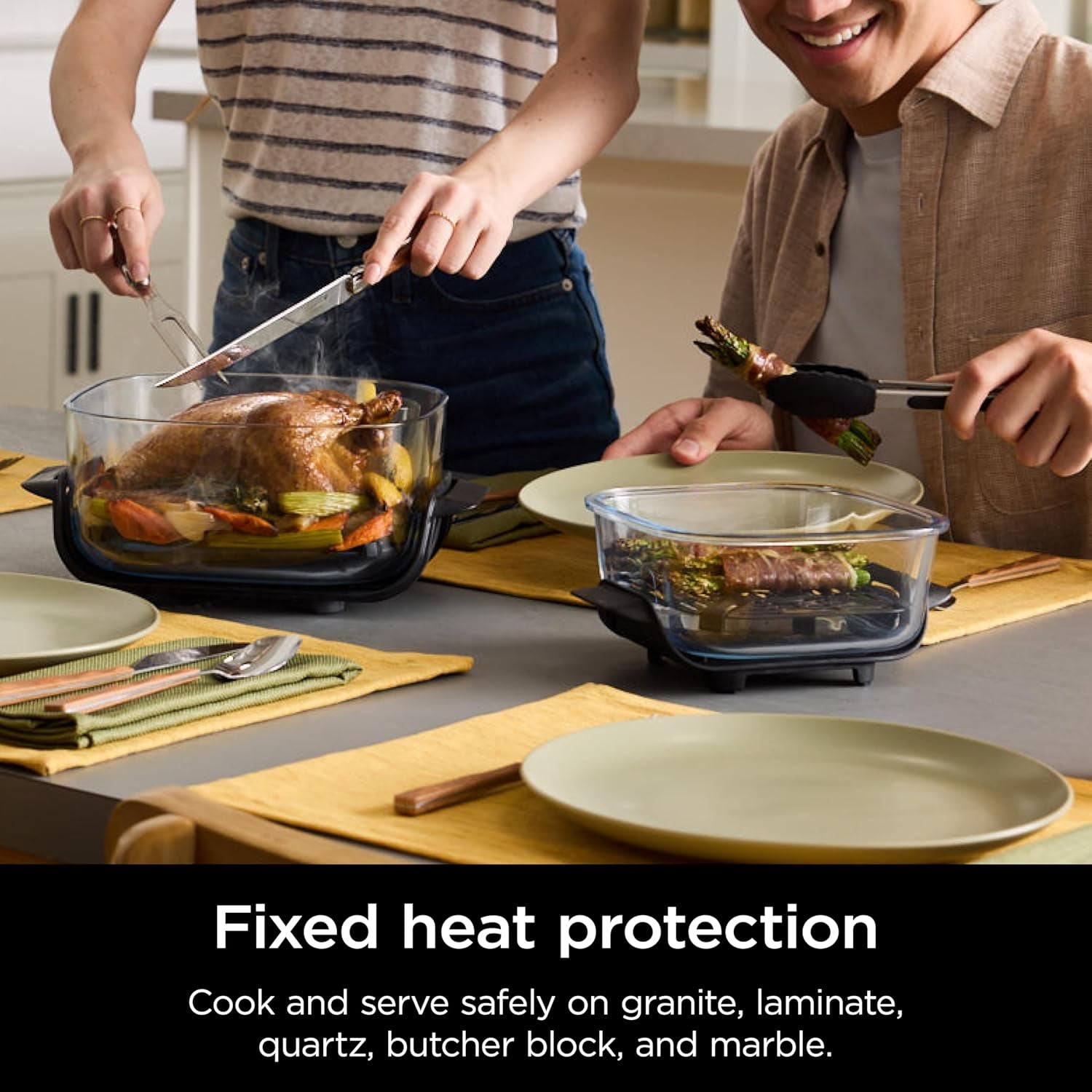 4-In-1 Portable Glass Air Fryer Cooking System, 1500W, 4QT & 6-Cup Tempware Glass Containers with Storage Lids, Microwave, Freezer & Dishwasher Safe, Cyberspace Gray