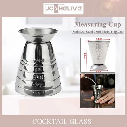 Cocktail Cup Bar Measuring Cup 304 Stainless Steel Glass Ounce Measure Jigger Kitchen Bartender Bar Tools 2.5Oz 75Ml Barware