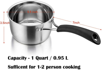 1 Quart Saucepan, Stainless Steel Saucepan with Lid, Small Sauce for Home Kitchen Restaurant Cooking