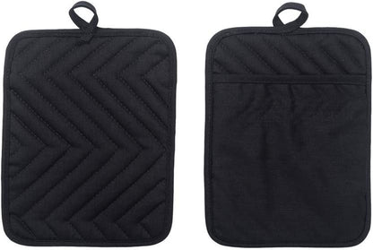 Cotton Pot Holders with Pocket, Heat Resistant Black Counter Table Hot Pads 