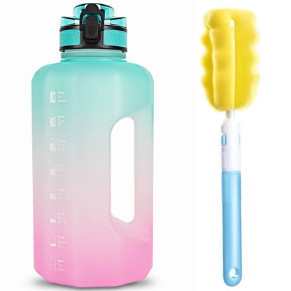 Big Water Bottle 2.2 Litre with Handle Time Marker, Straw Leak Proof Half Gallon Large Capacity Huge Jug for Workout Gym Fitness