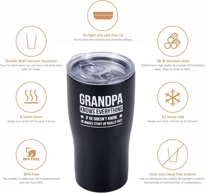 Grandpa Knows Everything, Grandpa Birthday, Best Grandpa Tumbler 20Oz (Black)