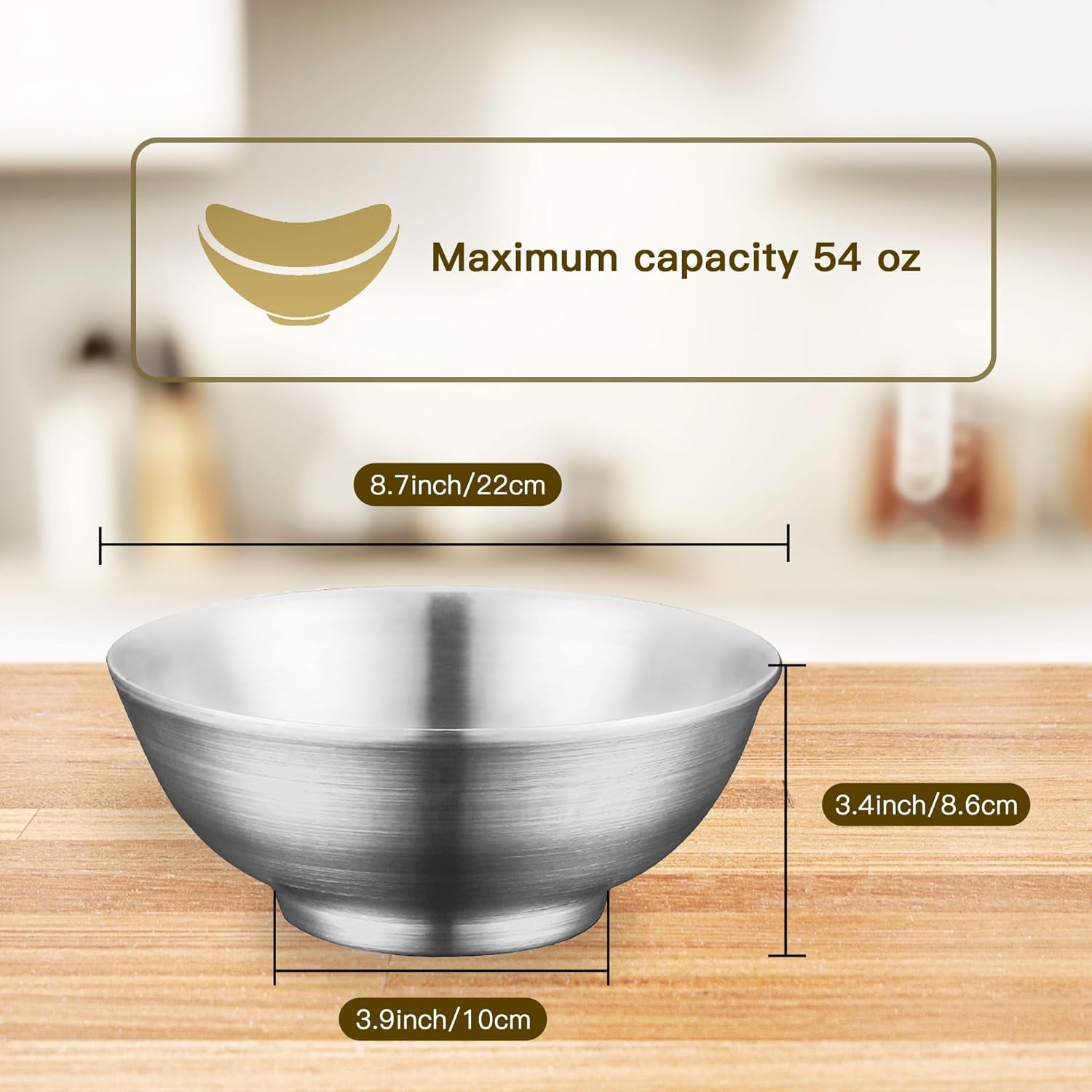 54 Oz Large Soup & Salad Bowl, Double Wall Insulated Stainless Steel  – Set of 2